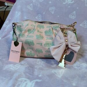 Juicy Couture Pink Logo Print Wristlet with Mint Accents